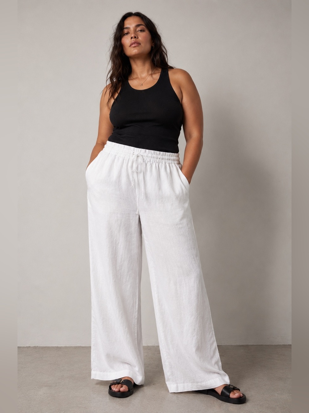 All Saints Tyler White Drawstring Wide Leg Linen Pants Trouser Minimalist L